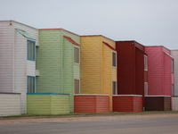 A row of beach houses in Galveston, Texas, on September 12th, 2021, as Tropical Storm Nicholas approaches.  (