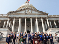 Senate Majority Leader Chuck Schumer, Democrat of New York,  speaks during a ceremony on the Capitol steps in remembrance of the victims of...