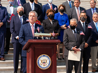 House Minority Leader Kevin McCarthy (R-CA) speaks during a ceremony on the Capitol steps in remembrance of the victims of the September 11t...