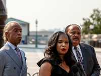 Voting rights leaders Rev. Al Sharpton, Arndrea Watters King, and Martin Luther King III hold a press conference after Senate Minority Leade...
