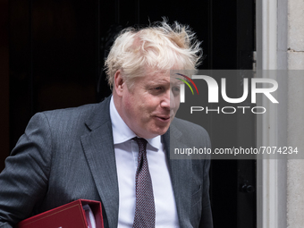 LONDON, UNITED KINGDOM - SEPTEMBER 15, 2021: British Prime Minister Boris Johnson leaves 10 Downing Street for PMQs at the House of Commons...