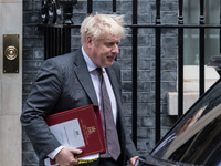 LONDON, UNITED KINGDOM - SEPTEMBER 15, 2021: British Prime Minister Boris Johnson leaves 10 Downing Street for PMQs at the House of Commons...