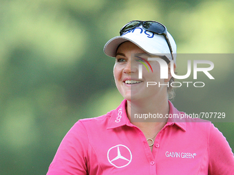 Caroline Masson of Germany waits to tee off at the 5th tee during the final round of the Marathon LPGA Classic golf tournament at Blythefiel...