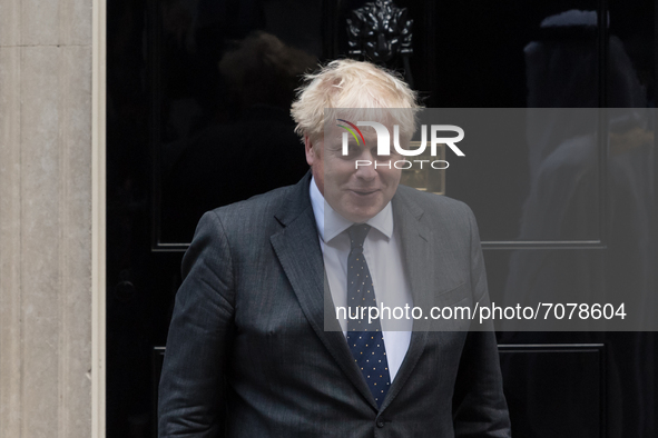 LONDON, UNITED KINGDOM - SEPTEMBER 16, 2021: British Prime Minister Boris Johnson stands outside 10 Downing Street ahead of bilateral talks...