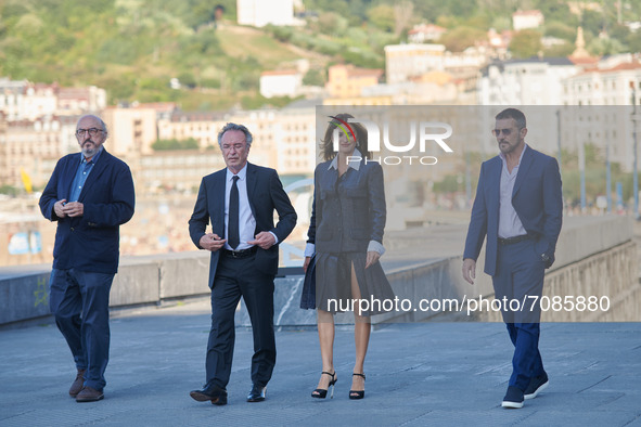 The Spanish actress Penelope Cruz, Antonio Banderas and Oscar Martinez attends the Competencia Oficial Photocall at the 69th San Sebastian F...