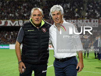 Fabrizio Castori manager of US Salernitana 1919      and Gian Piero Gasperini manager of Atalanta BC during the Serie A match between US Sal...