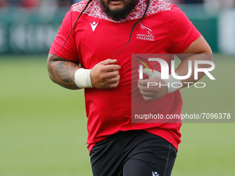  Logovi'I Mulipola of Newcastle Falcons  pictured during the warm-up prior to the Gallagher Premiership match between Newcastle Falcons and...