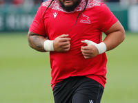  Logovi'I Mulipola of Newcastle Falcons  pictured during the warm-up prior to the Gallagher Premiership match between Newcastle Falcons and...