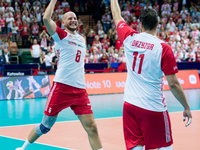 Wilfredo Leon (POL),Fabian Drzyzga (POL) during the CEV Eurovolley 2021 match between Poland v Serbia, in Katowice, Poland, on September 19,...