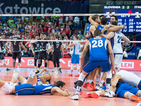 Radosc reprezentacji Wloch during the CEV Eurovolley 2021 match between Slovenia v Italy, in Katowice, Poland, on September 19, 2021. (