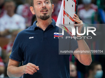 Trener Alberto Giuliani during the CEV Eurovolley 2021 match between Slovenia v Italy, in Katowice, Poland, on September 19, 2021. (