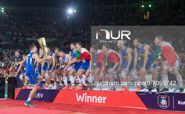 Reprezentacja Wloch during the Medal ceremony for the CEV Eurovolley 2021, in Katowice, Poland, on September 19, 2021. 