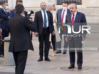 Turkish Parliament Speaker Mustafa Sentop visits kilometer zero Km0 at Puerta del Sol in Madrid during his official visit of him in Madrid,...