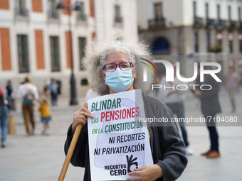 Demonstrators during a protest in support of the constitutional shield of the public pension system in Puerta del Sol in Madrid. Spain on Se...