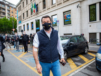 Lega political party leader Matteo Salvini donate his blood at Avis association on April 30, 2021 in Milan, Italy. (