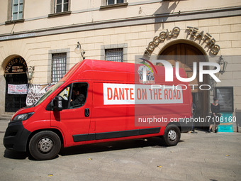 Dante On The Road demonstration in front of Piccolo Teatro on April 23, 2021 in Milan, Italy. (