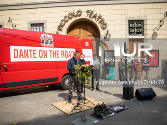 Dante On The Road demonstration in front of Piccolo Teatro on April 23, 2021 in Milan, Italy. (