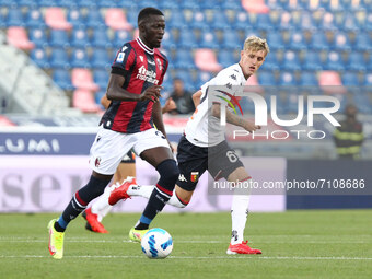 Musa Barrow (Bologna F.C.) (left) in action with Nicolo' Rovella (Genoa CFC) during the Italian Serie A soccer match Bologna F.C. vs Genoa C...