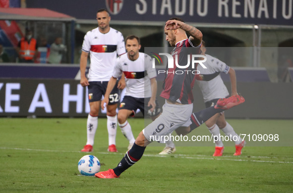 Marko Arnautovic (Bologna F.C.) scores the goal 2-1 on a penalty during the Italian Serie A soccer match Bologna F.C. vs Genoa C.F.C. at the...