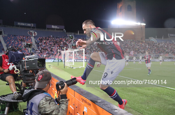 Marko Arnautovic (Bologna F.C.) celebrates after scoring goal 2-1 on penalty during the Italian Serie A soccer match Bologna F.C. vs Genoa C...