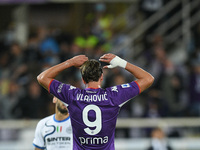 Dusan Vlahovic of ACF Fiorentina looks dejected during the Serie A match between ACF Fiorentina and FC Internazionale at Stadio Artemio Fran...
