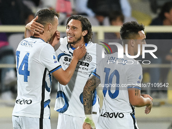 Matteo Darmian of FC Internazionale celebrates scoring first goal during the Serie A match between ACF Fiorentina and FC Internazionale at S...