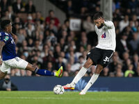 Michael Hector of Fulham kicks the ball during the Carabao Cup match between Fulham and Leeds United at Craven Cottage, London on Tuesday 21...