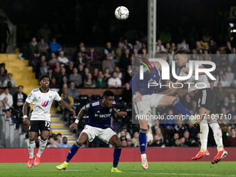 Rodrigo Muniz of Fulham with a header during the Carabao Cup match between Fulham and Leeds United at Craven Cottage, London on Tuesday 21st...