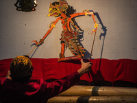 A Wayang Kulit or leather puppet show on September 21, 2021 in Sumowono, Central Java Province, Indonesia. Wayang kulit is a traditional pup...