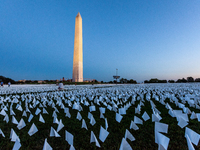 More than 670,000 white flags cover 20 acres of the National Mall in an art memorial for Covid-19 victims by Suzanne Brennan Firstenberg ent...