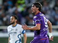 Dusan Vlahovic of ACF Fiorentina looks on during the Serie A match between ACF Fiorentina and FC Internazionale at Stadio Artemio Franchi, F...