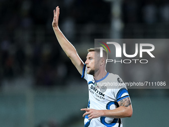 Milan Skriniar of FC Internazionale gestures during the Serie A match between ACF Fiorentina and FC Internazionale at Stadio Artemio Franchi...