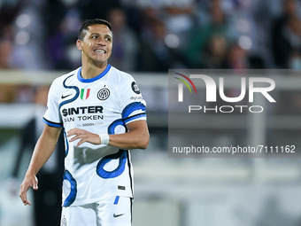Alexis Sanchez of FC Internazionale reacts during the Serie A match between ACF Fiorentina and FC Internazionale at Stadio Artemio Franchi,...