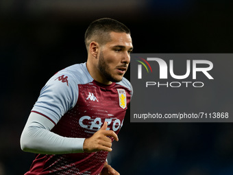 Emi Buendía of Aston Villa warming up during the Carabao Cup match between Chelsea and Aston Villa at Stamford Bridge, London on Wednesday 2...