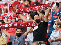 Fans of Sevilla CF during the La Liga Santader match between Sevilla CF and Valencia CF at Ramon Sanchez Pizjuan in Seville, Spain, on Septe...