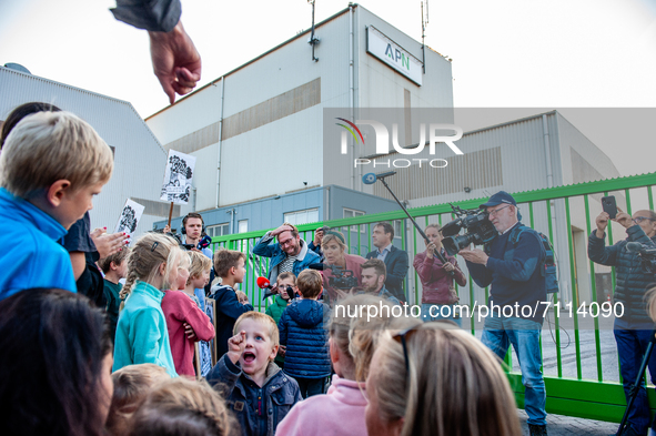 Local residents are shouting slogans against the factory, during a demonstration against the APN asphalt plant, in Nijmegen, on September 22...