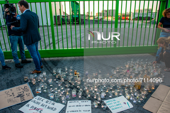 Local residents placed candles in front of the factory, during a demonstration against the APN asphalt plant, in Nijmegen, on September 22nd...