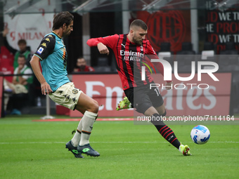 Ante Rebic of AC Milan in action during the Serie A football match between AC Milan and Venezia FC at Stadio Giuseppe Meazza in Milano, Ital...