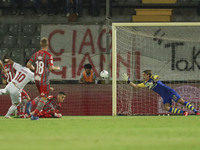 Marco Carnesecchi (Cremonese) saves on Ryder Matos (Perugia) shot during the Italian Football Championship League BKT US Cremonese vs AC Per...