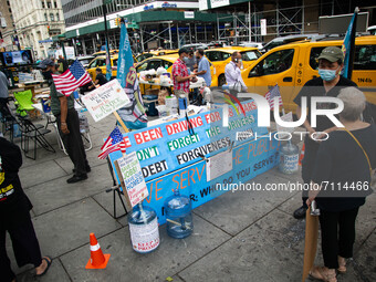 The New York Taxi Workers Alliance (NYTWA) 24/7 rally for debt forgiveness outside City Hall, New York on September 22, 2021. Taxi drivers a...