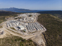A drone view of the new asylum seeker camp in Samos Island, Greece, the first of five new 'closed' migrant camps, on the island of Samos. -...