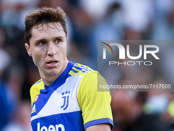 Federico Chiesa of FC Juventus looks on during the Serie A match between Spezia Calcio and FC Juventus at Stadio Alberto Picco on 22 Septemb...