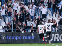 Emmanuel Gyasi of Spezia Calcio celebrates like Cristiano Ronaldo after scoring first goal during the Serie A match between Spezia Calcio an...