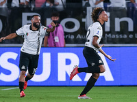 Janis Antiste of Spezia Calcio celebrates after scoring second goal during the Serie A match between Spezia Calcio and FC Juventus at Stadio...