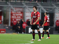 Sandro Tonali of AC Milan in action during the Serie A 2021/22 football match between AC Milan and Venezia FC at Giuseppe Meazza Stadium, Mi...