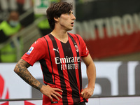 Sandro Tonali of AC Milan in action during the Serie A 2021/22 football match between AC Milan and Venezia FC at Giuseppe Meazza Stadium, Mi...