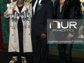 WEST HOLLYWOOD, LOS ANGELES, CALIFORNIA, USA - SEPTEMBER 23: Musician George Clinton, attorney Benjamin Crump and TV host Kenny Burns arrive...