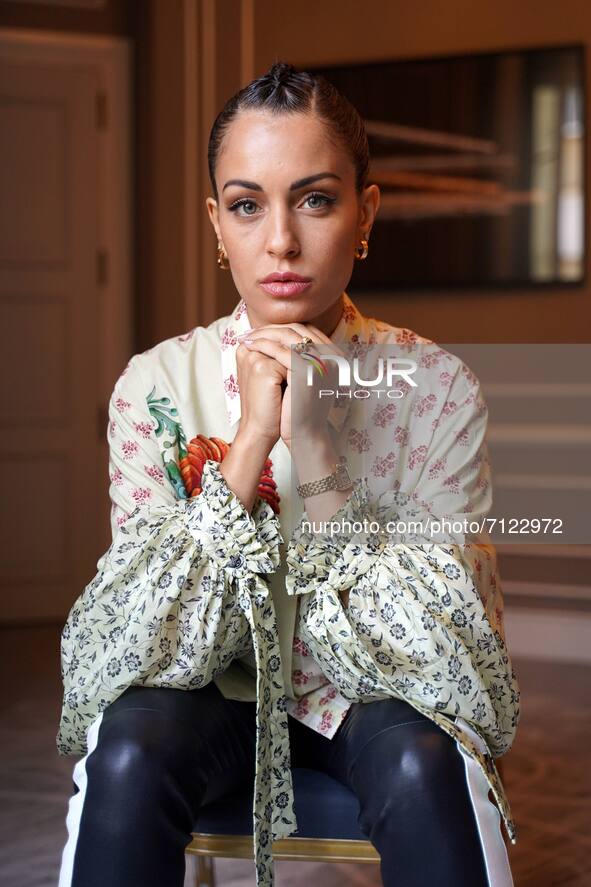 Hiba Abouk poses during the 69th San Sebastian Film Festival in San Sebastian, Spain, on, 24 September, 2021. 