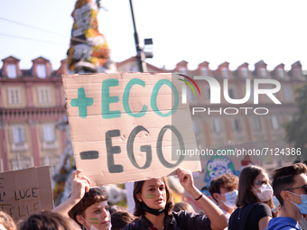 Young people protest during the Climate Strike March on September 24, 2021 in Turin, Italy. Some 16 cities across Europe have planned climat...