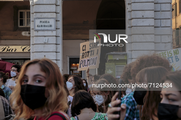 People attending the 24th September global climate strike organized by Friday For Future movement in Pisa, Italy, on September 24, 2021. Sta...